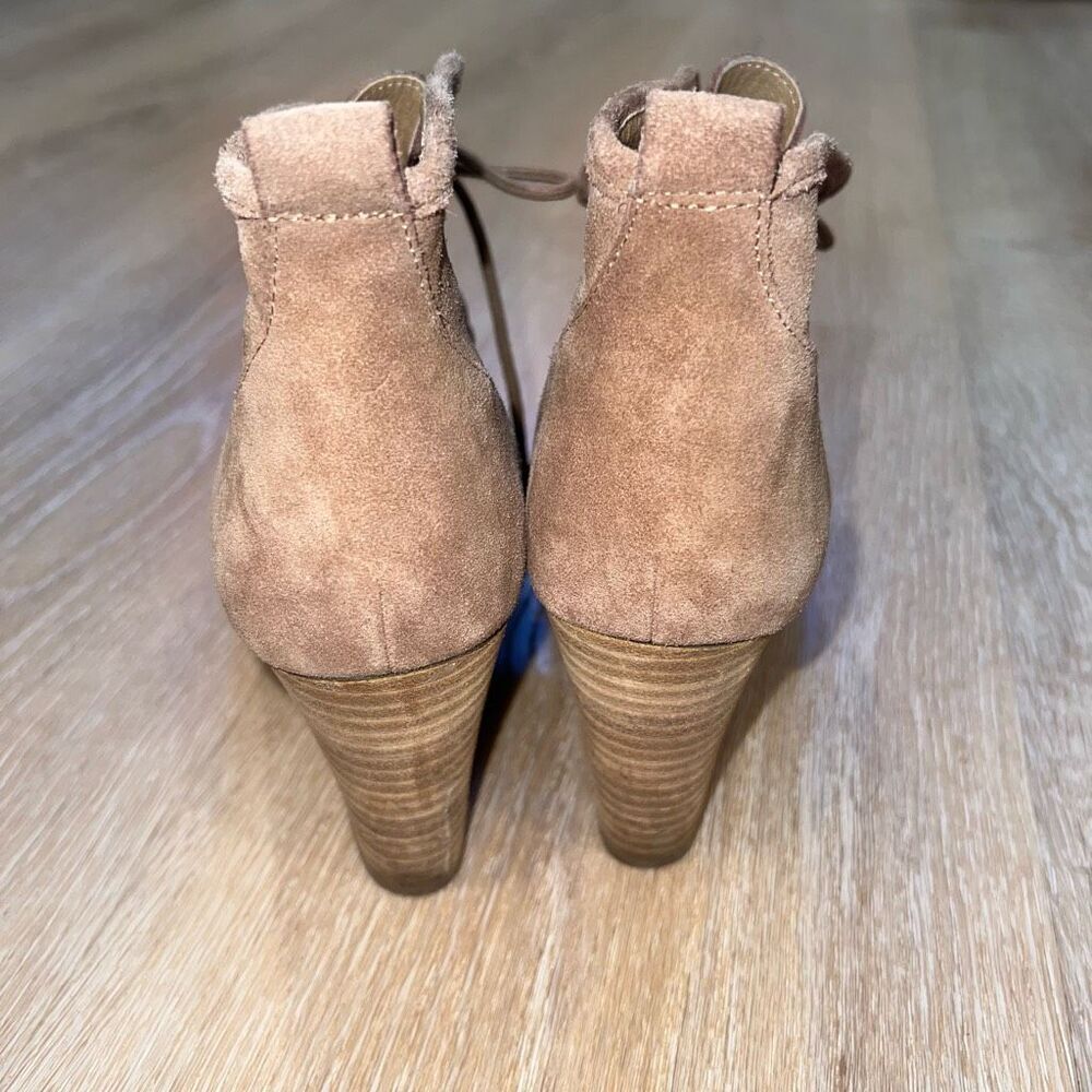 Lucky Brand Ysabel Wedge Bootie in Sesame, Leather Suede Lace up Women’s 9.5 - Picture 7 of 12